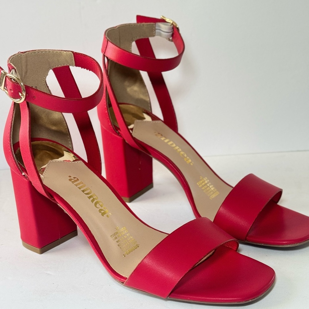 Red Block Heel Ankle-Strap Sandals